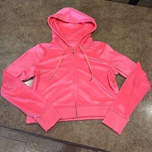 Aerie Vibrant Pink Cropped Velour Zip Up